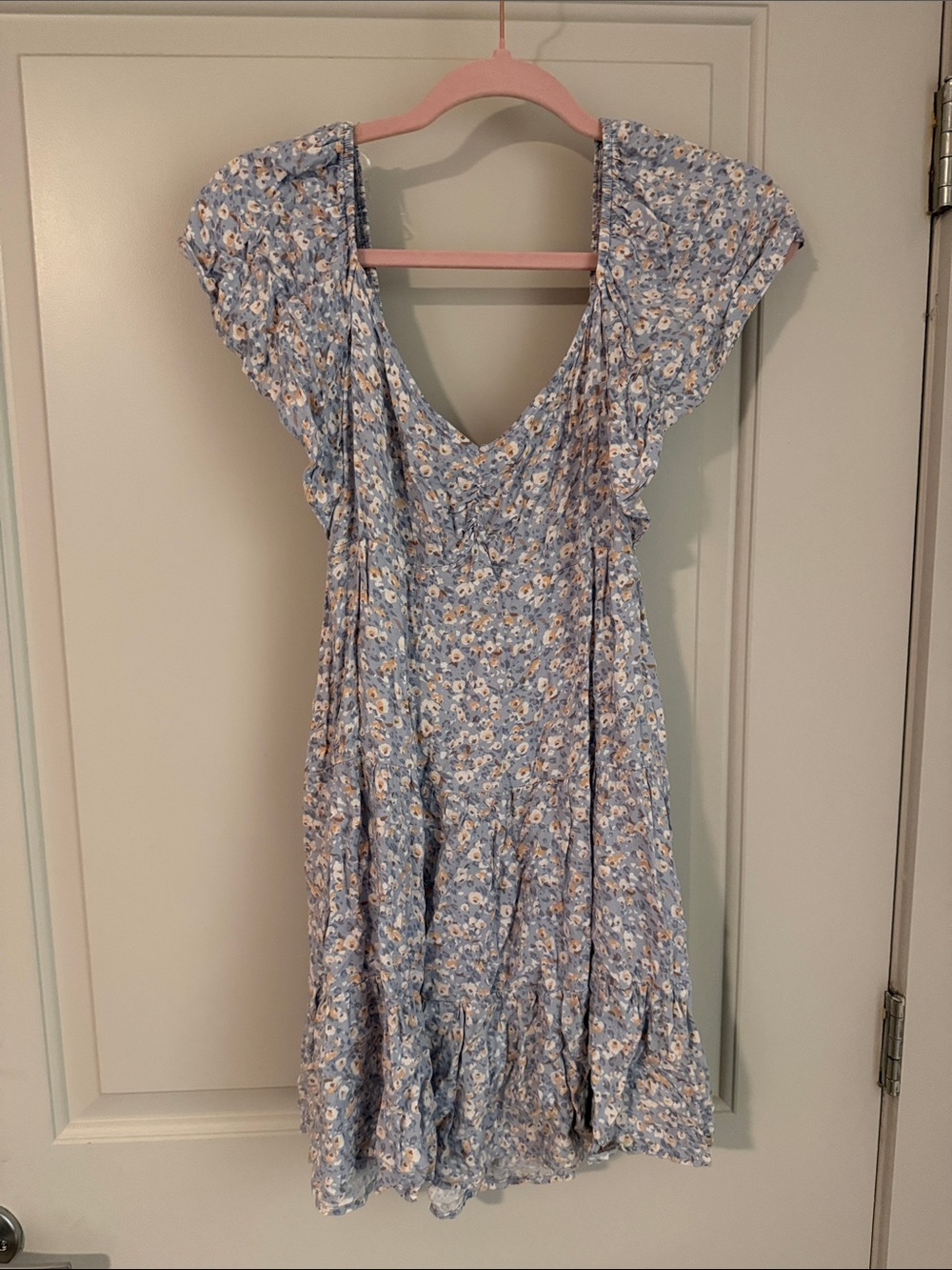 Impressions Light Blue Floral Midi Dress with V-Neck